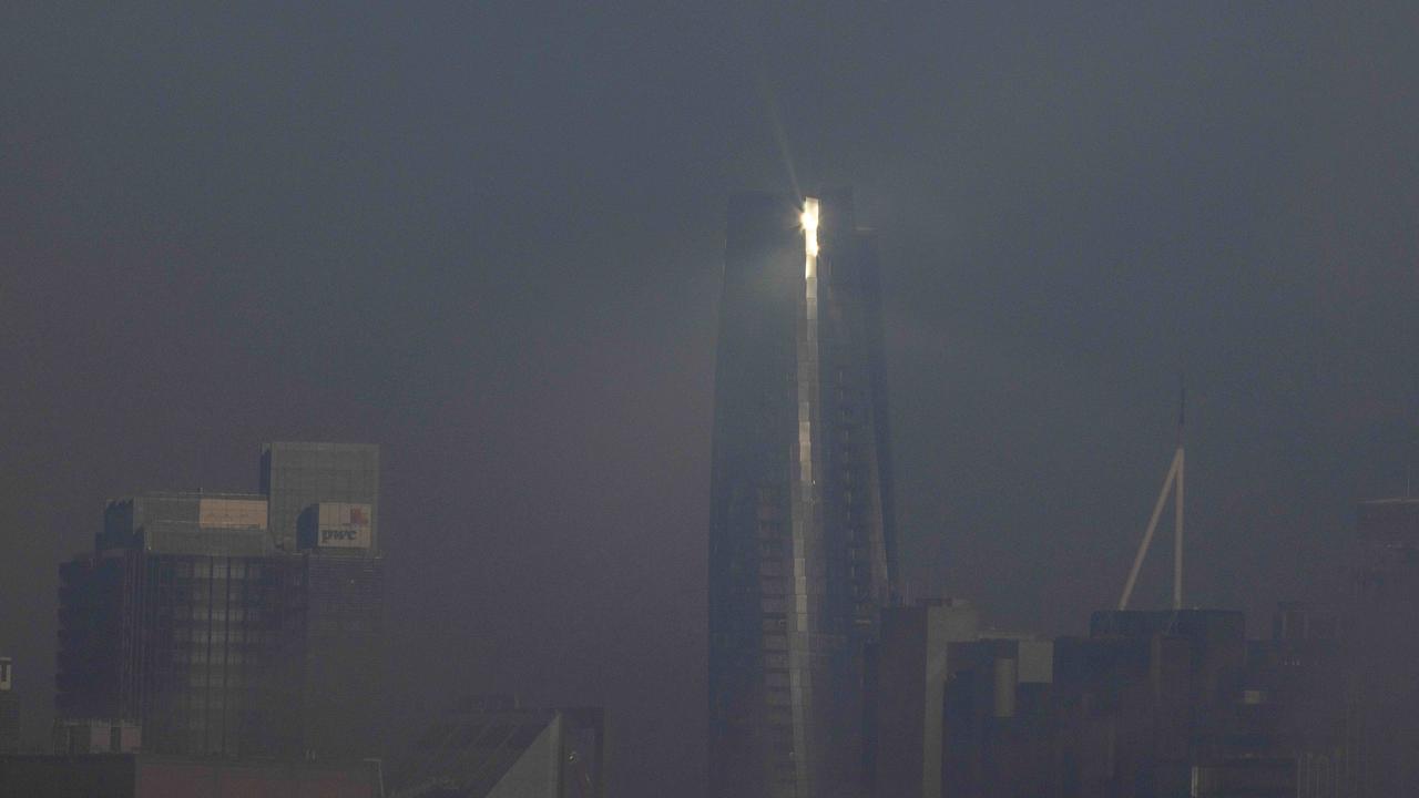 The Crown Sydney tower covered by sea fog. Picture: NCA NewsWire/Jenny Evans