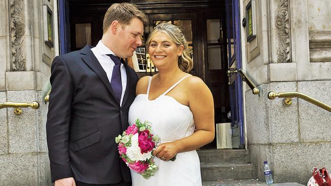 Bryony Gordon with Harry on her wedding day.