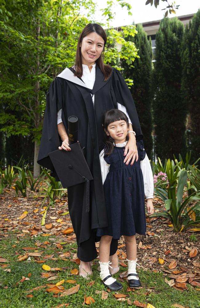 Graduate Diploma of Business graduate Suik May Kew with daughter Eliza Kew at a UniSQ graduation ceremony at The Empire, Wednesday, October 30, 2024. Picture: Kevin Farmer