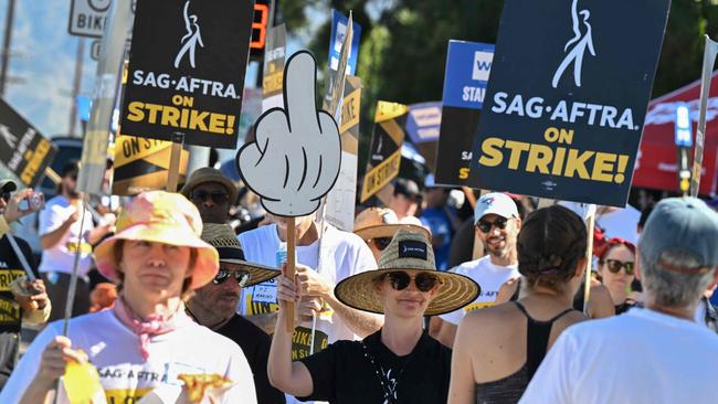 SAG AFTRA members walk the picket line outside Disney studios in Burbank, California, on October 16, 2023. Picture: AFP