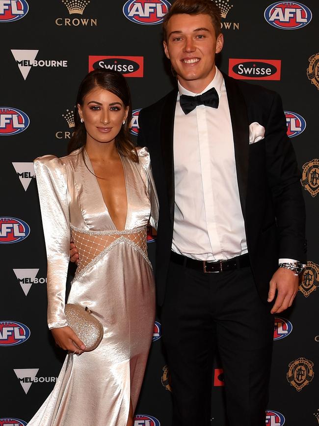 Patrick Cripps and Monique Fontana at the 2018 Brownlow. Picture: AAP