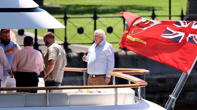 Clive Palmer aboard his $40m super yacht, Australia, on Sydney Harbour last month.