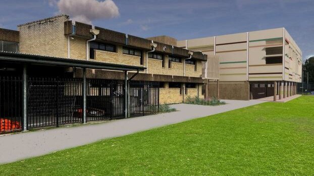 An artist's impression of the proposed two-storey extension (right) at Narrabeen Sports High School that will accommodate space for the performing arts. Picture: School Infrastructure NSW