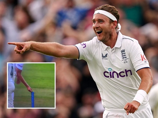 Stuart Broad farewelled cricket with an "obscene" act. Pictures: Getty