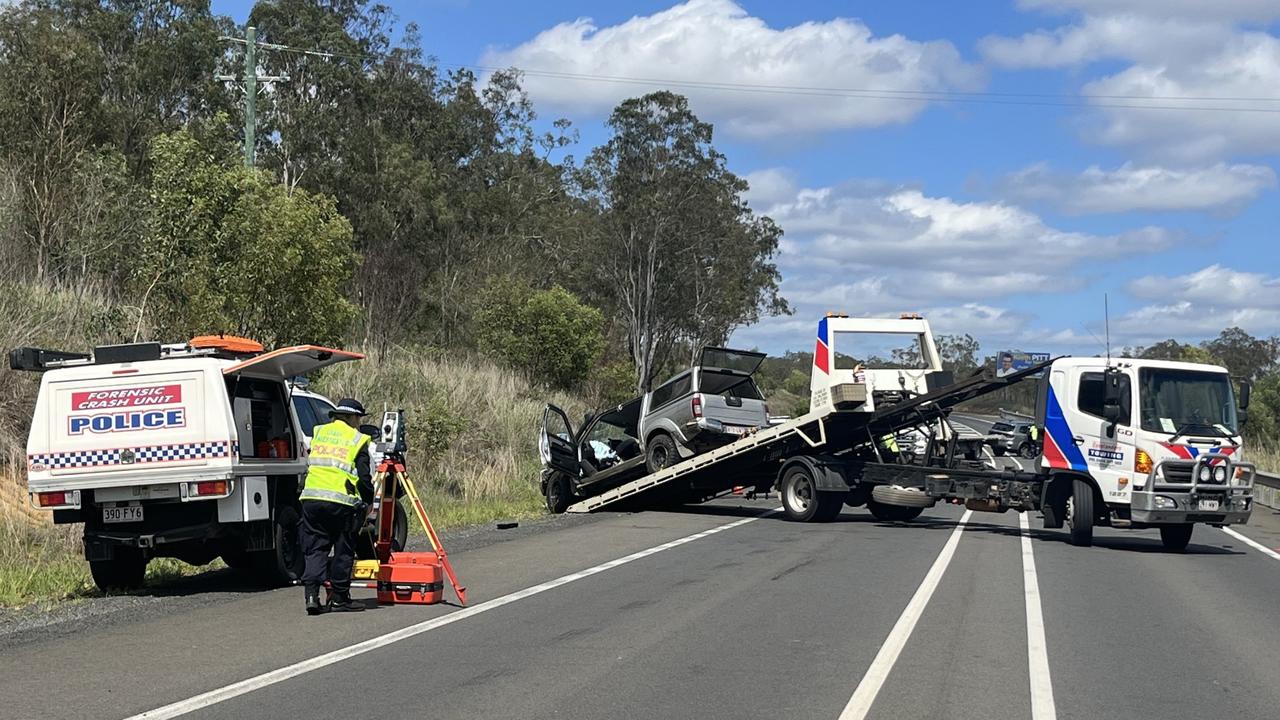 One of the vehicles being removed from the scene of a head on fatal crash on the Bruce Highway at Apple Tree Creek. Photo: Carlie Walier / Fraser Coast Chronicle.