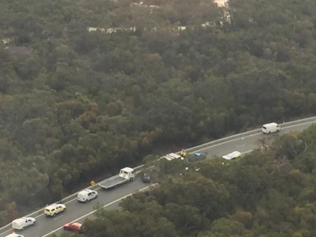 The accident scene on Woy Woy Rd at Woy Woy Bay. Picture: CareFlight