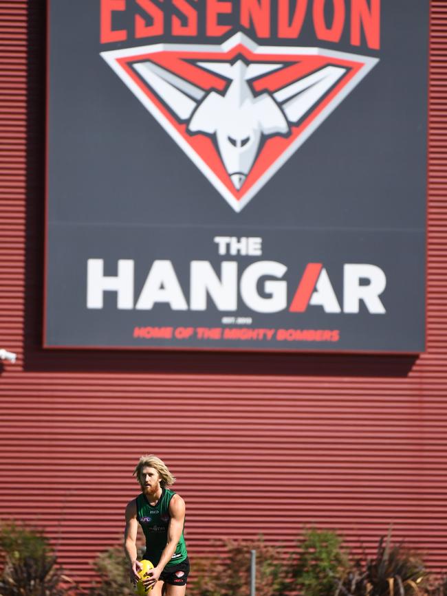 Dyson Heppell is seen in action during an Essendon Bombers training session at The Hangar. Picture: AAP Image