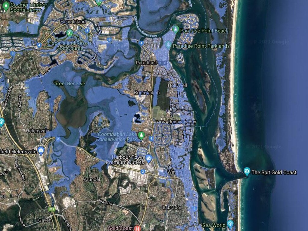 North Gold Coast in 2100 as depicted by the Coastal Risk Australia Map.