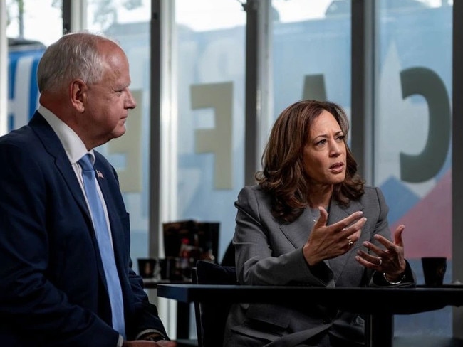 Tim Walz and Kamala Harris on their CNN interview to air on Friday. Picture: Photo: Will Lanzoni/CNN/WSJ