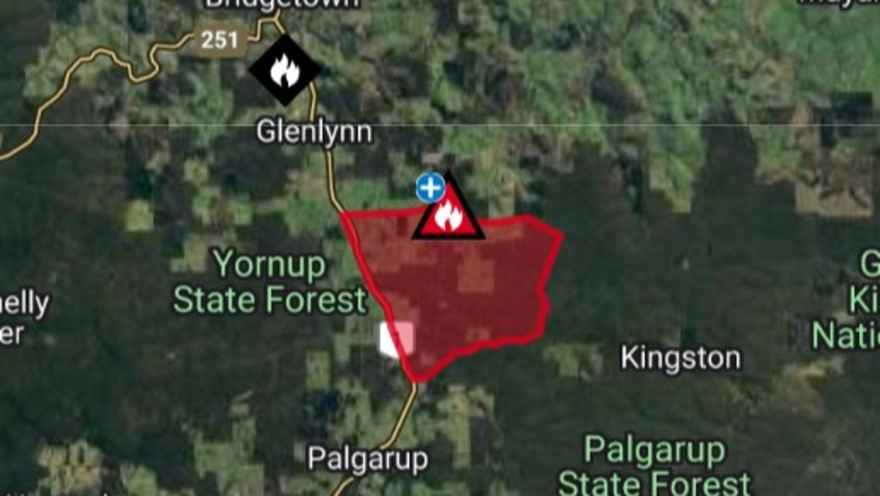 The area bound by the emergency bushfire warning between Bridgetown and Manjimup.