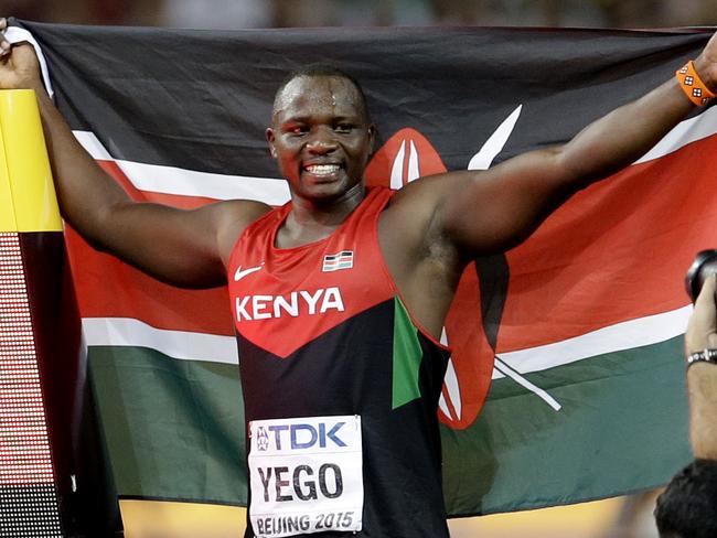 FILE - In this Aug. 26, 2015 file photo, Kenya's Julius Yego celebrates after winning the men's javelin at the World Athletics Championships at the Bird's Nest stadium in Beijing. Yego wanted to be an athlete, only he couldnâ€™t run very fast. That can be a significant setback for a kid growing up in the highlands of western Kenya, where the best distance runners in the pre-eminent distance-running nation on earth are molded. Yego had a different plan to succeed in track and field. With the help of a sharpened stick, an â€œelasticâ€ right wrist, and, crucially, a selection of YouTube videos that were his coaching manual, he became a javelin world champion instead. (AP Photo/Kin Cheung, File)