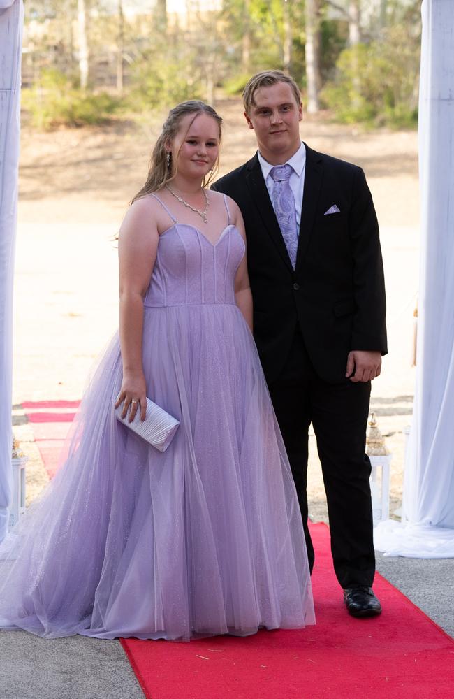 Chloe Bugden and Riley Adams arrive at the Gympie State High School formal 2023. November 16, 2023. Picture: Christine Schindler