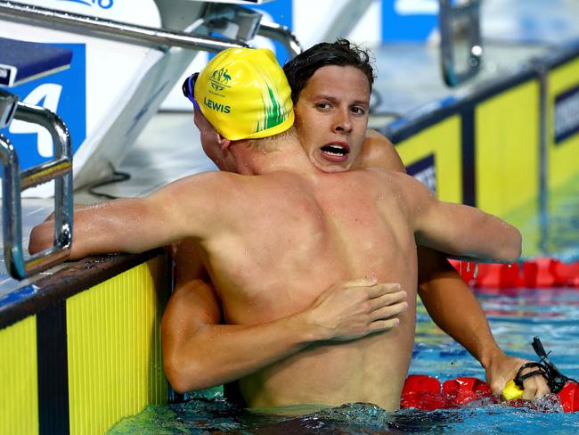 Mitch Larkin (right) celebrates with Clyde Lewis. Picture: Getty Images