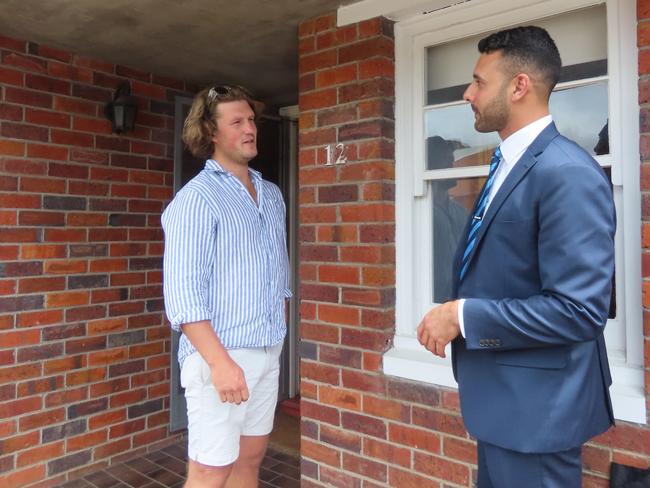 First home owner Josh Thomson and Harcourts real estate agent Bibby Davidson welcome stamp duty relief. Picture: Alison Foletta