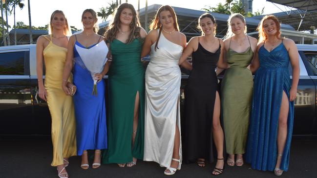 Emily Woutes, Charlie Woodhouse, Emma Wrightson, Ebony Detany, Summa Lezenby, Milla Greba and Madi Heck at the Caloundra State High School formal 2024.