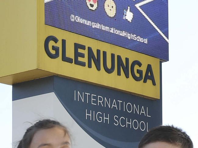 Vanessa Buttery and her family moved to the eastern suburbs so their kids could be in the Glenunga International High zone. Sophia, 10, Ashley, 8, and Alexandra, 5, and Vanessa outside the school. 12 December 2019. Picture Dean Martin