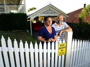 Chris and Kevin Thomas of Ipswich are trying to prevent their bull mastiff Bruce from being euthanised by the Ipswich City Council. . Picture: David Nielsen