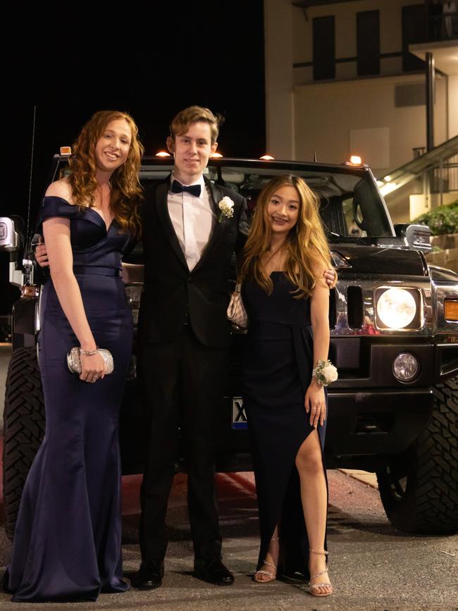Madeline Blackwell, Thomas Fothergill and Laetitia Reyes. Hillcrest Christian College 2020 school formal. Photo: Supplied