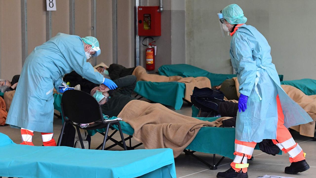 A temporary emergency structure set up in March in Lombardy, where new arrivals presenting coronavirus symptoms were tested. Picture: Miguel Medina/AFP