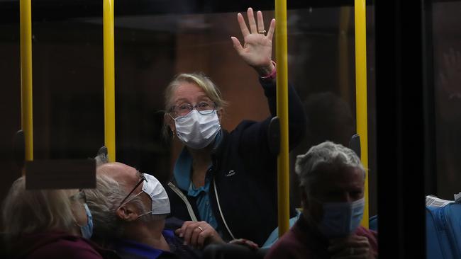 Australian cruise ship passengers arrive at the Duxton Hotel in Perth, Australia. The 270 Australian passengers from the Costa Victoria and Costa Luminosa cruise ships had been stranded in Rome. Picture: Paul Kane/Getty