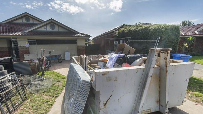 A skip bin showing all of the Rices’ personal belongings. Picture: Rob Leeson