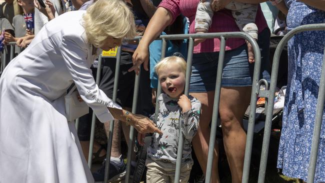 Queen Camilla greets members of the public in Canberra, however, some were a little more impressed by the cameras. Picture: NewsWire / POOL / Gary Ramage