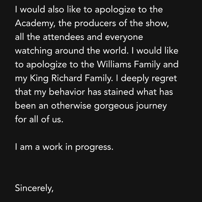 The actor officially apologised to Chris Rock. Picture: Instagram/Will Smith