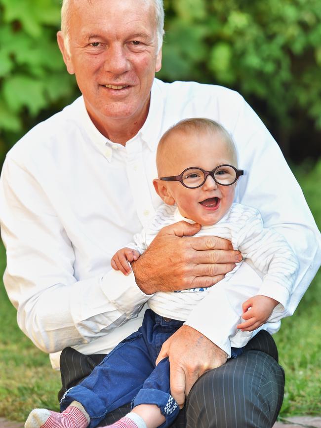 Proud grandfather Andrew Rule with grandson, Gus. Picture: Tony Gough