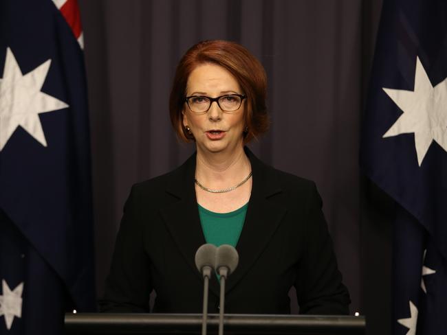 Julia Gillard during a press conference during the time she was prime minister.