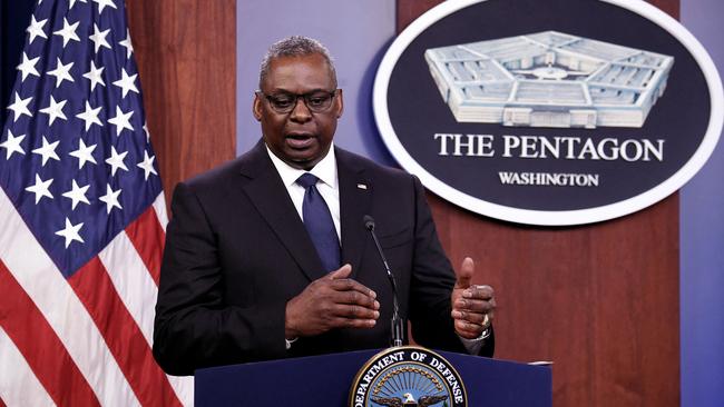 US Defence Secretary Lloyd Austin speaks to the media about evacuations from Kabul Picture: AFP.