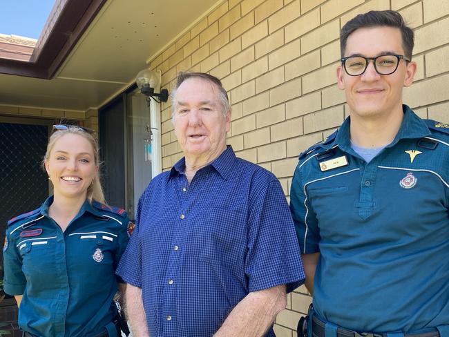 Springfield Ambulance Station advanced care paramedic Alysha Borowski, Gary Campbell, and Ipswich Ambulance Station critical care paramedic Nicholas Abussi. Picture: Jessica Baker