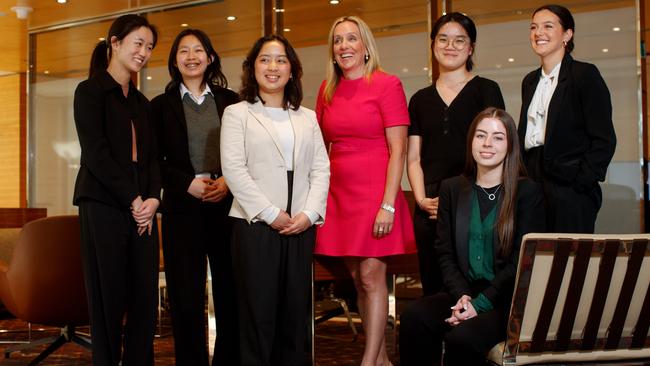 Camilla Love, centre, with (from left) Oriana Wang, Isabella Mai, Linda Nguyen, Alyssa Yang, Natasha Hodgkinson and Layla Wicks. Picture: Nikki Short