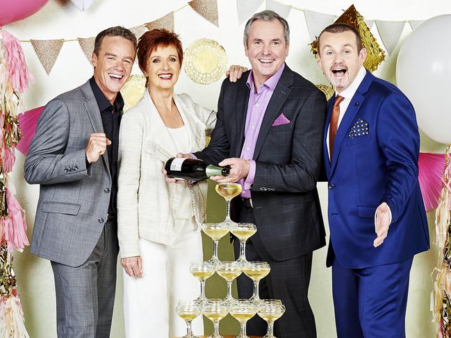 Long-time Neighbours stars Stefan Dennis, Jackie Woodburne, Alan Fletcher and Ryan Moloney. Picture: Channel 10