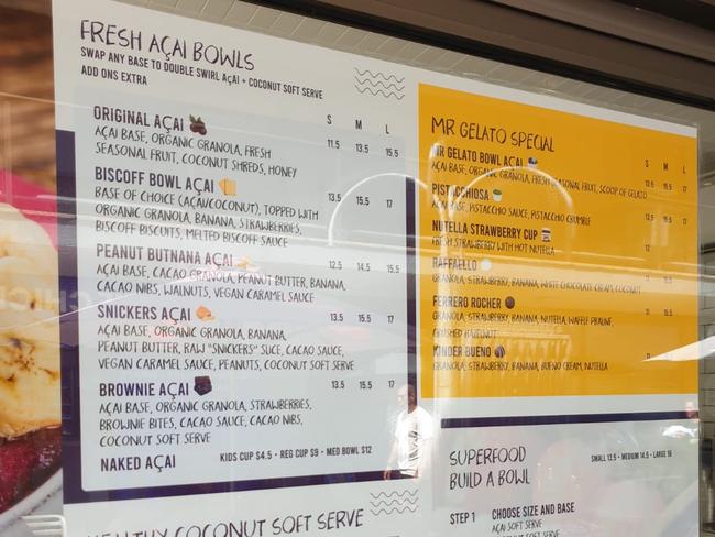 The updated menu, with added ‘Mr Gelato’. Picture: news.com.au