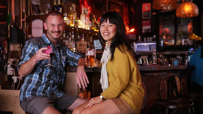 Max McCann and Ally Chuang pictured enjoying a drink at The Dock in Redfern. Picture: Sam Ruttyn