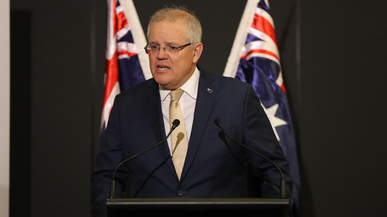 Prime Minister Scott Morrison announcing that the Government will invest $270 billion over the next 10 years to upgrade the capability and potency of the Australian Defence Force. Picture: Adam Taylor/PMO