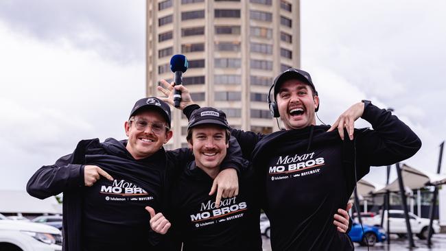 Radio hosts Jimmy and Nath with Tommy Windsor at the start of the Point to pinnacle. Picture: Linda Higginson