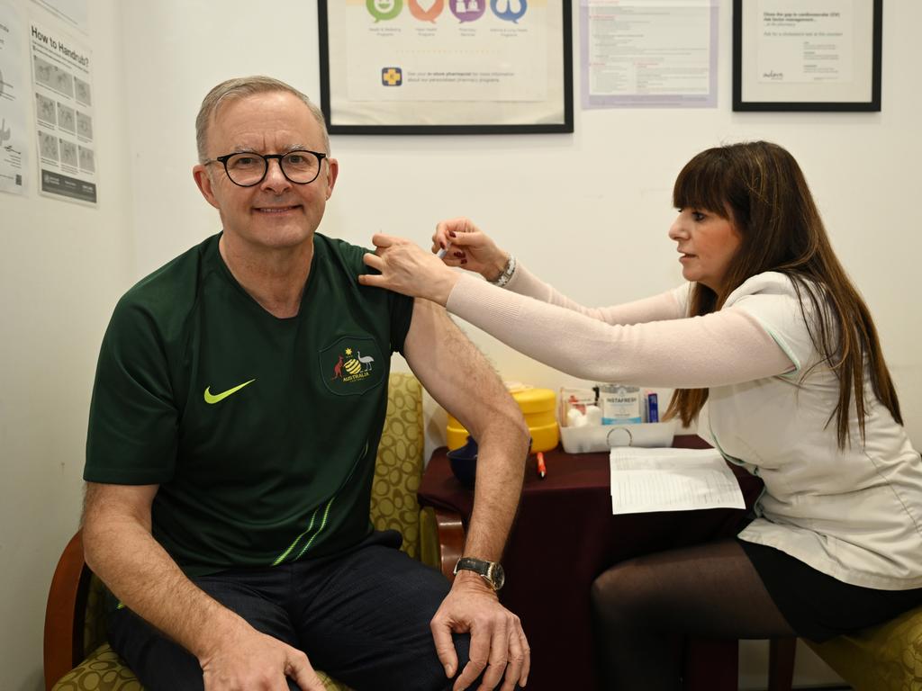 Prime Minister Anthony Albanese receives his fourth dose. Picture: Dean Lewins/Getty Images