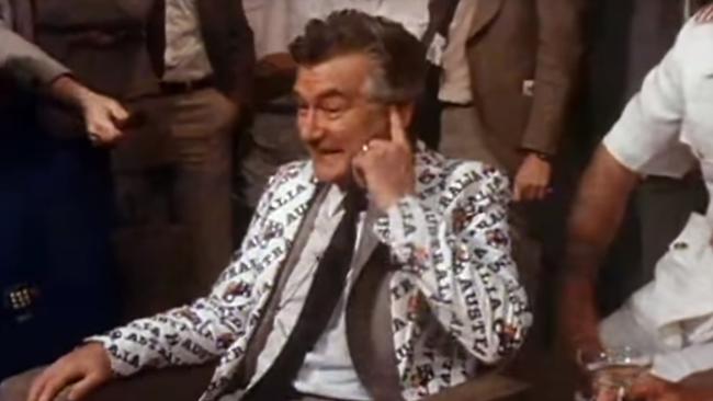 Bob Hawke on TV when Australia won the America's Cup.