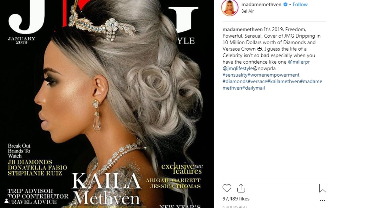 Ms Methven wore a $4.2 million crown for the shoot. Picture: Instagram @madamemethven