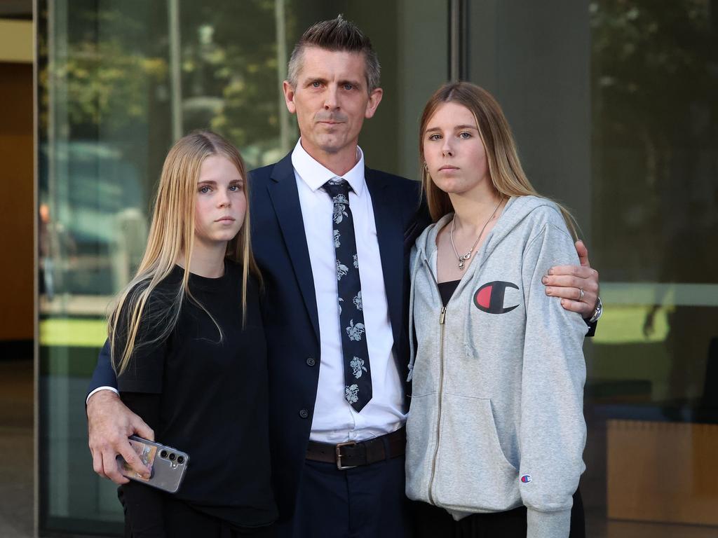 Lee Lovell with his daughters Kassie and Scarlett. Picture: Liam Kidston