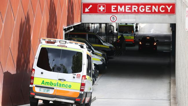 Ambulances ramped outside the Royal Hobart Hospital emergency department. Picture: NIKKI DAVIS-JONES