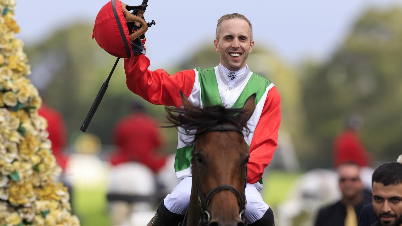 Brenton Avdulla returns to scale after winning the Golden Slipper on Fireburn Picture: Mark Evans–Getty Images