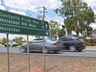 A sign for Goonyella Riverside Mine and Moranbah North Mine. Generic. Photo: Zizi Averill