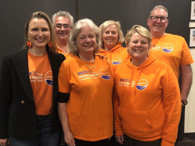 Six of the Your Northern Beaches Independent Team who have been elected to Northern Beaches Council at the 2024 vote. (Left to right) Joeline Hackman, Nick Beaugeard, Sue Heins, Ruth Robins, Sarah Grattan and Jody Williams. Picture: Jim O’Rourke