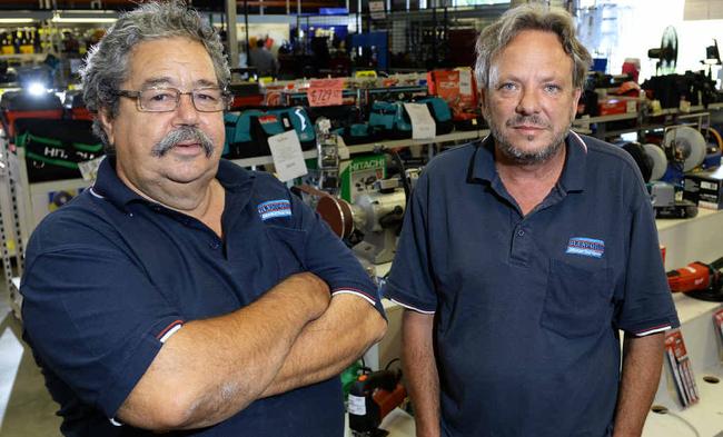 TOOLS DOWN: Glenfords Discount Tool Centre owners Tony Child and Claude Cester. Picture: Rob Williams