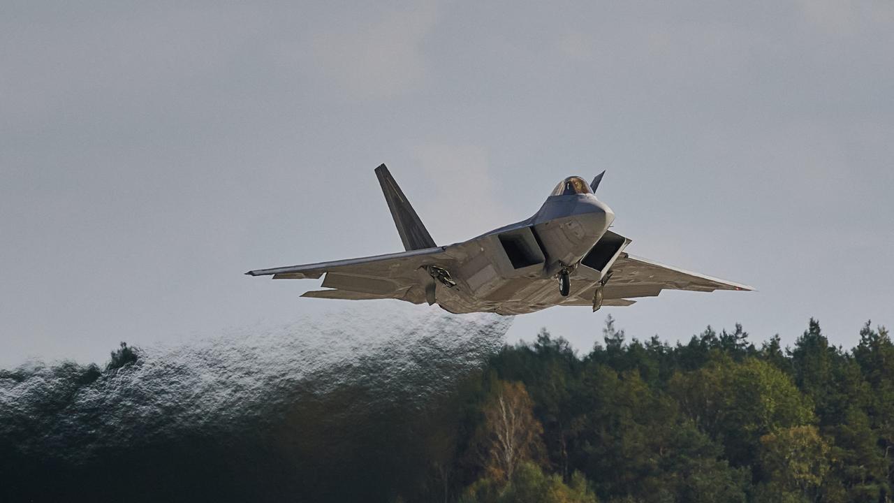 A F 22 Raptor fighter shot down a balloon. Picture: Radoslow Jozwiak/AFP