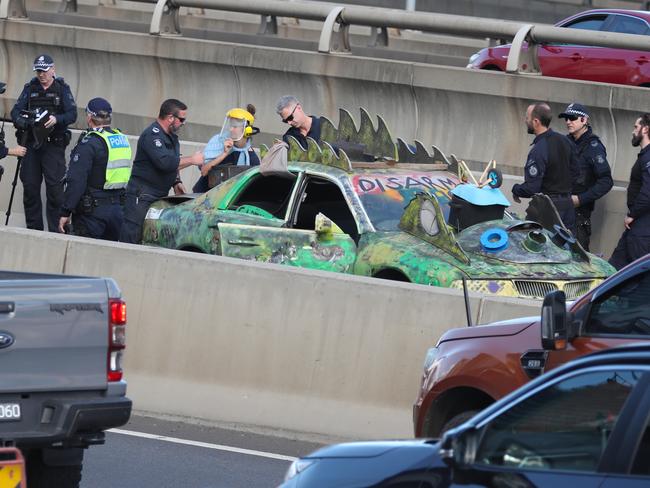 Traffic banks up next to the scene. Picture: David Crosling