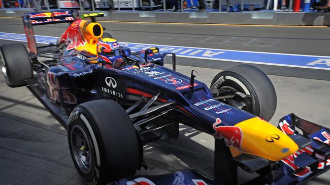 Mark Webber brings his Red Bull F1 car in at Melbourne’s Albert Park in 2012. Picture: AAP