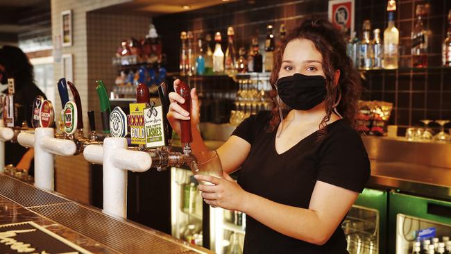 School-leaver Vanessa Raptis is learning how to serve drinks at Bexley North Hotel. Picture: Sam Ruttyn